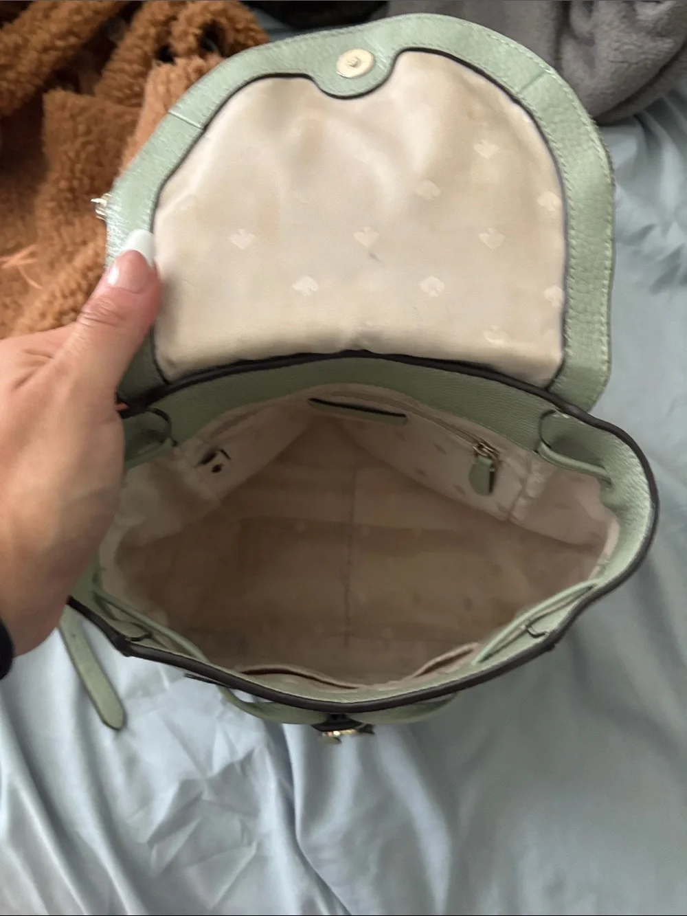 kate spade pebble leather backpack in sage